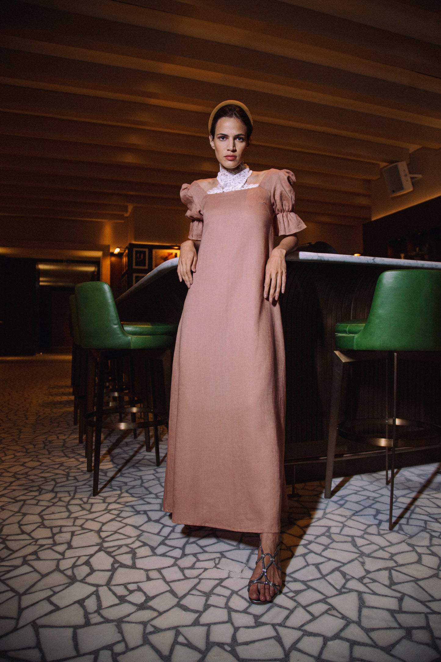 halter neck linen kaftan