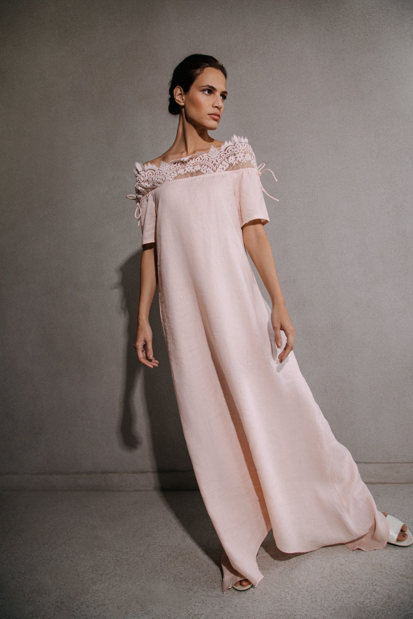Off shoulder linen dress